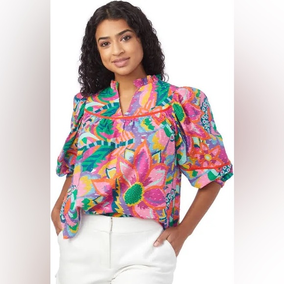CROSBY by Mollie Burch Rosie Heat Waves Tropical Cotton Blouse - Picture 8 of 9